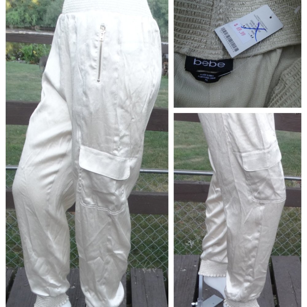 NEW BEBE Cargo Jogger Pants MEDIUM/Large, ivory metallic